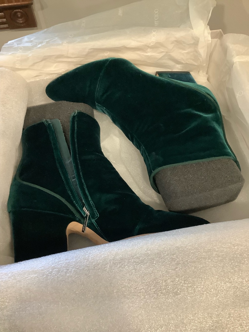 Jimmy Choo Deep Green Velvet Ankle Booties